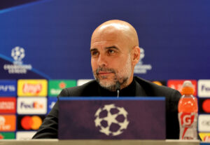 Pep Guardiola på pressemødet forud for Manchester Citys Champions League-opgør mod Real Madrid.