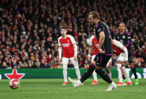 Harry Kane i Champions League-kampen imellem Arsenal og Bayern München.