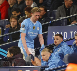Kevin De Bruyne blev skiftet ud i det 112. minut i Champions League-kvartfinalen mellem Manchester City og Real Madrid.