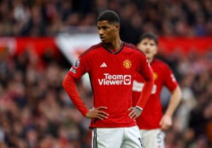 Marcus Rashford under Premier League-kampen mellem Manchester United og Liverpool på Old Trafford.