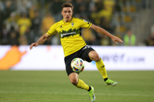 Malte Amundsen for Columbus Crew i MLS-kampen mod Portland Timbers.