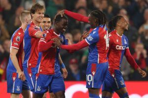 Crystal Palace-spillerne fejrer scoring mod Manchester United i Premier League