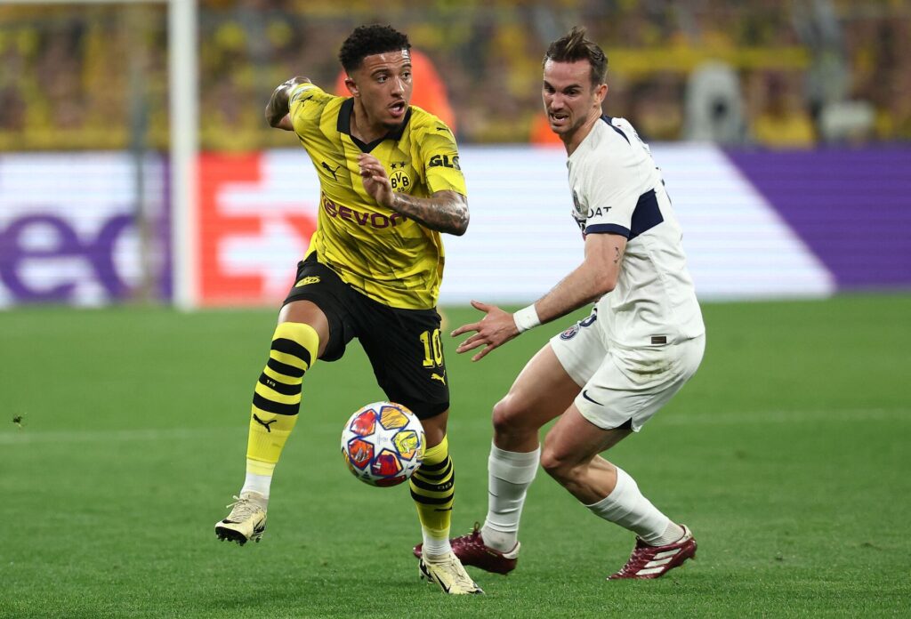 Jadon Sancho i Champions League-kampen mellem Borussia Dortmund og PSG.