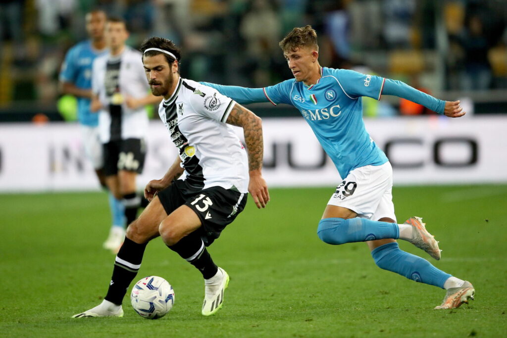 Jesper Lindstrøm i aktion for Napoli mod Udinese i Serie A
