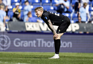 Hvidovres Simon Makienok efter kampen i superligakampen mellem Randers FC og Hvidovre IF på Cepheus Park i Randers, søndag den 12. maj 2024.