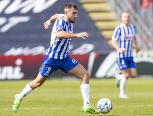 OBs Bashkim Kadrii under Superligakampen mellem OB og Hvidovre IF på Nature Energy Park i Odense søndag den 28. april 2024.
