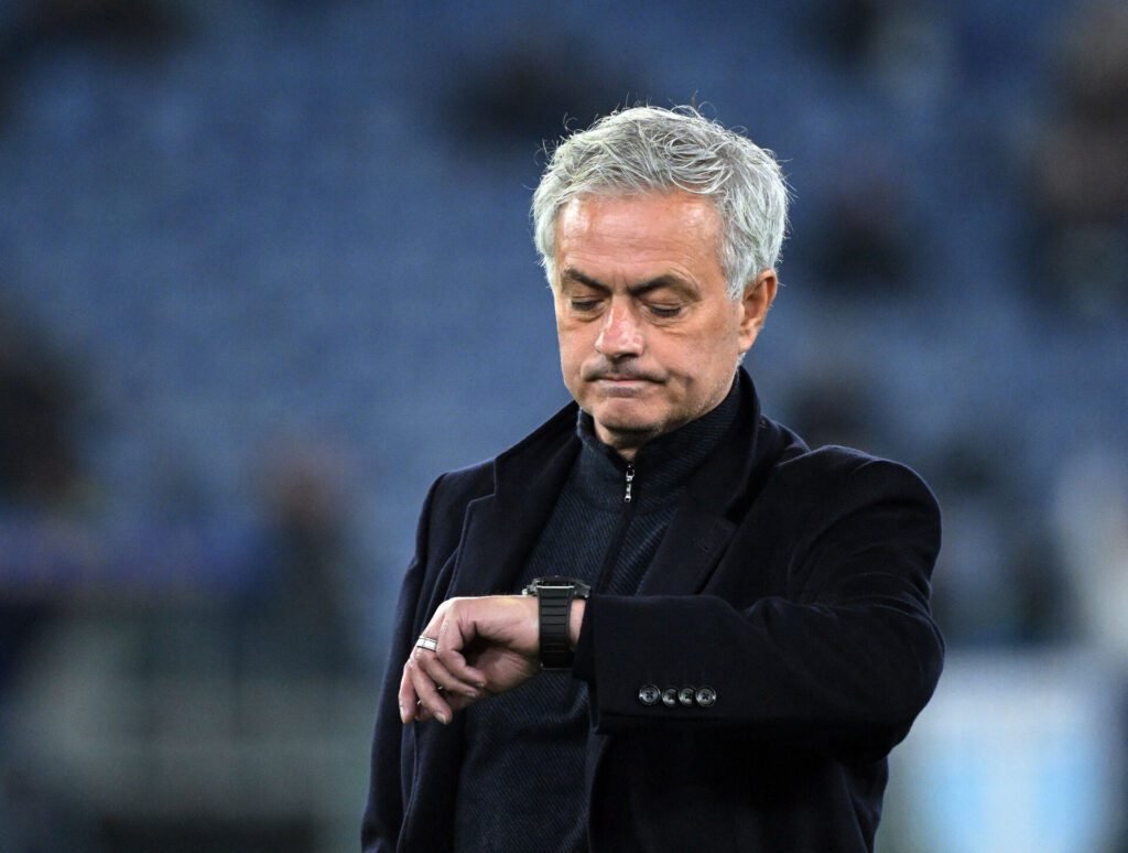 José Mourinho på sidelinjen for AS Roma under Coppa Italia-kvartfinalen imod Lazio.