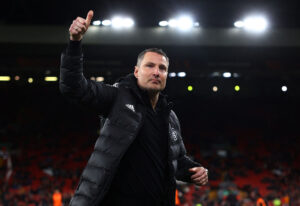 Brian Priske under Europa League-kampen mellem Sparta Prag og Liverpool.