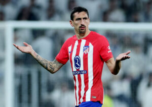 Stefan Savic under kampen mellem Real Madrid og Atlético Madrid i LaLiga.