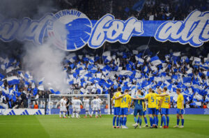 Spillerne før superligakampen mellem FC København og Brøndby IF i Parken mandag den 1. april 2024.