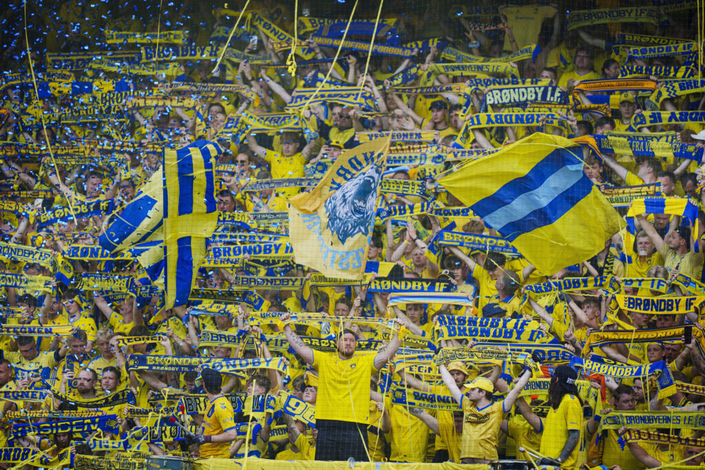 Brøndby fans før superligakampen mellem Brøndby IF og AGF på Brøndby Stadion søndag den 26. maj 2024.