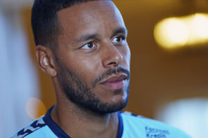 Mathias "Zanka" Jørgensen under fodboldlandsholdets mixed zone i Helsingør tirsdag den 13. juni 2023.