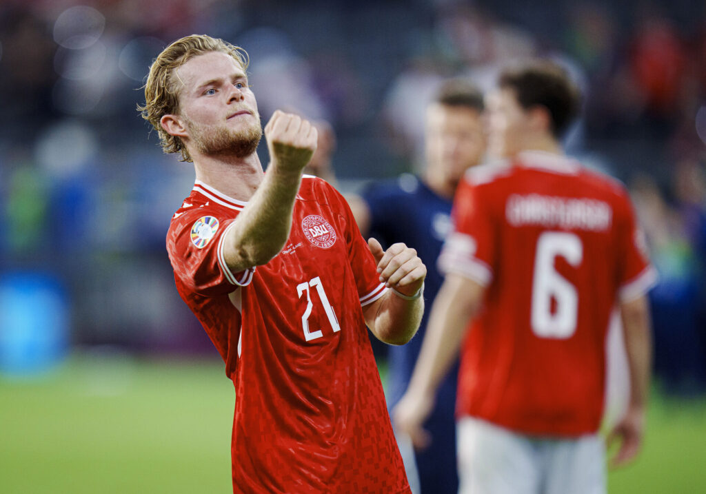 Morten Hjulmand efter EM-kampen i gruppe C mellem Danmark og England på Frankfurt Arena i Tyskland torsdag den 20. juni 2024.