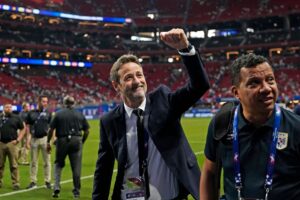 Thomas Christiansen fejrer sejren over USA ved Copa America.