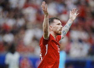 Pierre Emile Højbjerg under EM-kampen i gruppe C mellem Danmark og England på Frankfurt Arena i Tyskland torsdag den 20. juni 2024.
