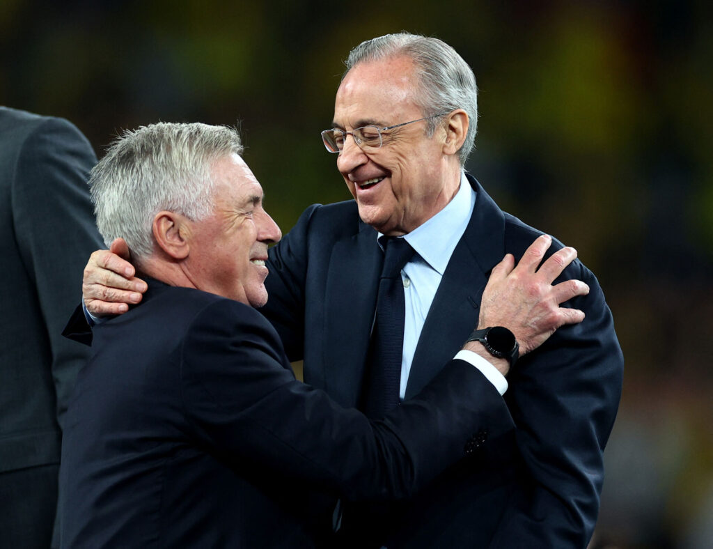 Florentino Perez og Carlo Ancelotti efter Real Madrids sejr i Champions League-finalen over Borussia Dortmund.