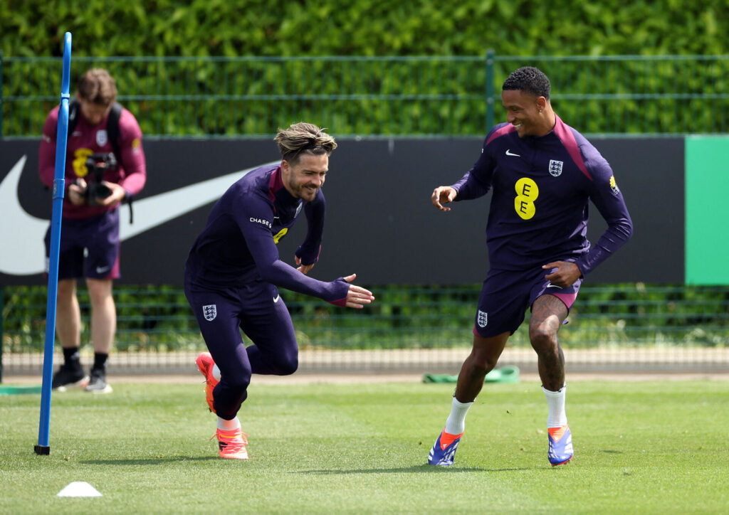 Jack Grealish under en træning med det engelske landshold.