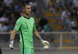 Grækenlands målmand Odysseas Vlachodimos under en Nations League-kamp mod Kosovo.