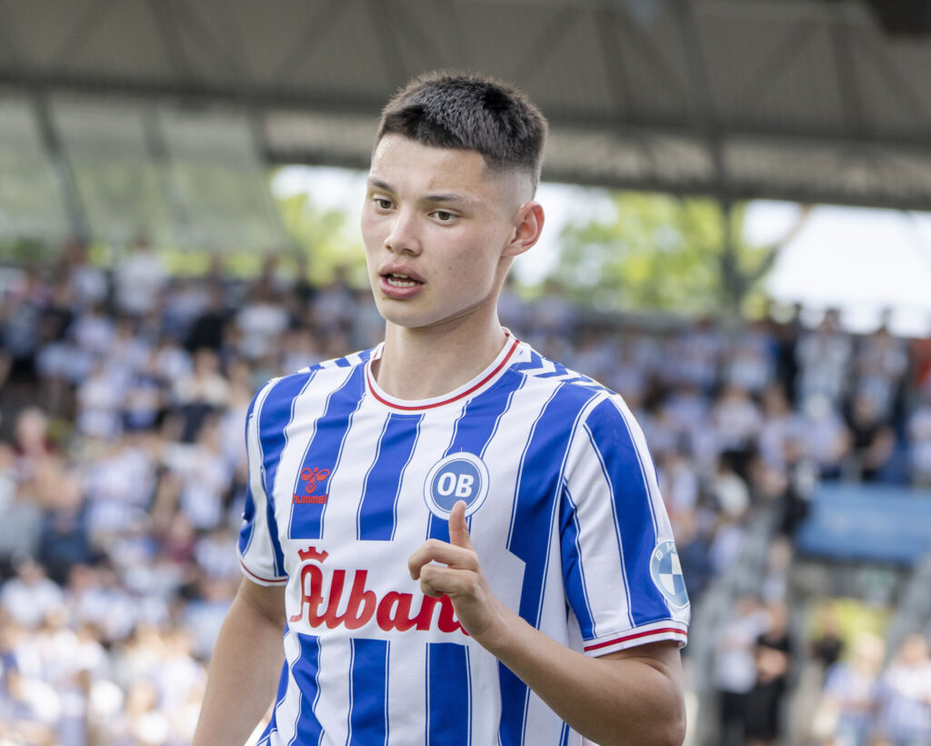 OBs Tobias Slotsager under 3F Superliga-kampen mellem OB og Randers FC på Nature Energy Park i Odense, søndag den 19. maj 2024