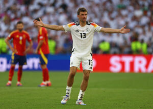 Thomas Müller i aktion for det tyske landshold ved EM-slutrunden.