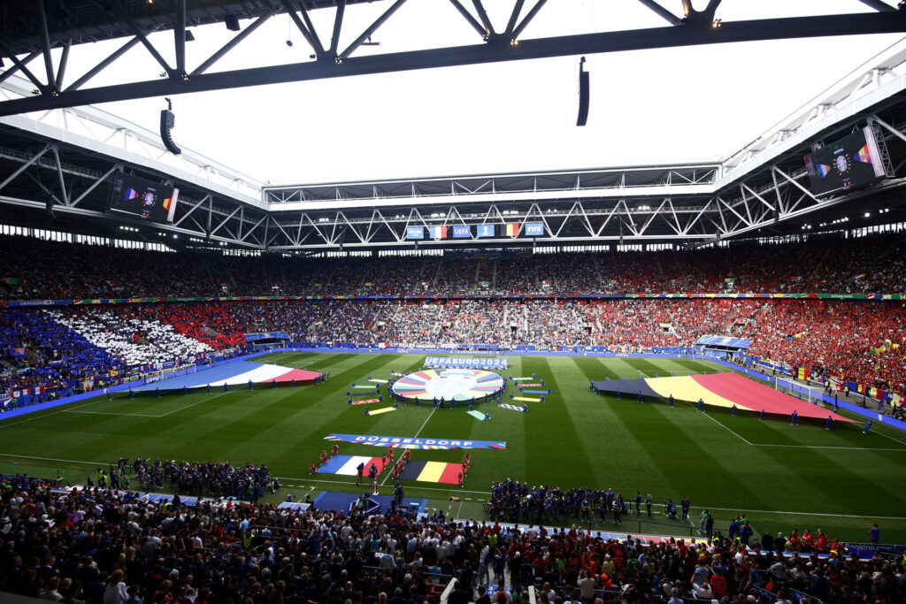 Düsseldorf Arena inden kampen mellem Frankrig og Belgien ved EM.