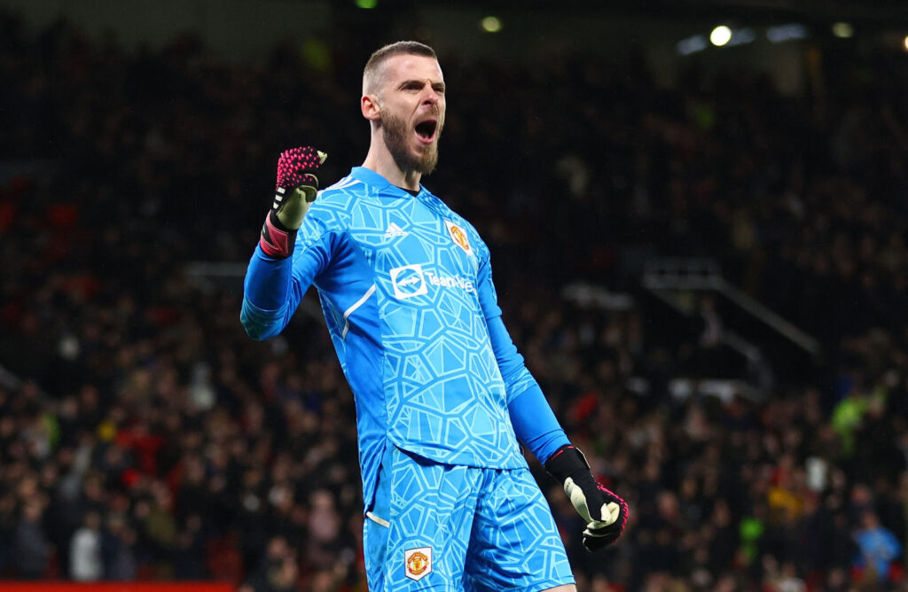 David de Gea jubler under kamp for Manchester United.