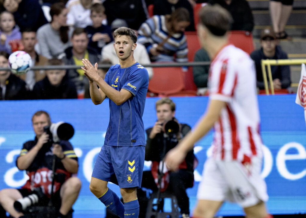 Brøndbys Filip Bundgaard i superligakampen mellem AaB og Brøndby IF på Aalborg Portland Park, søndag den 18. august 2024.