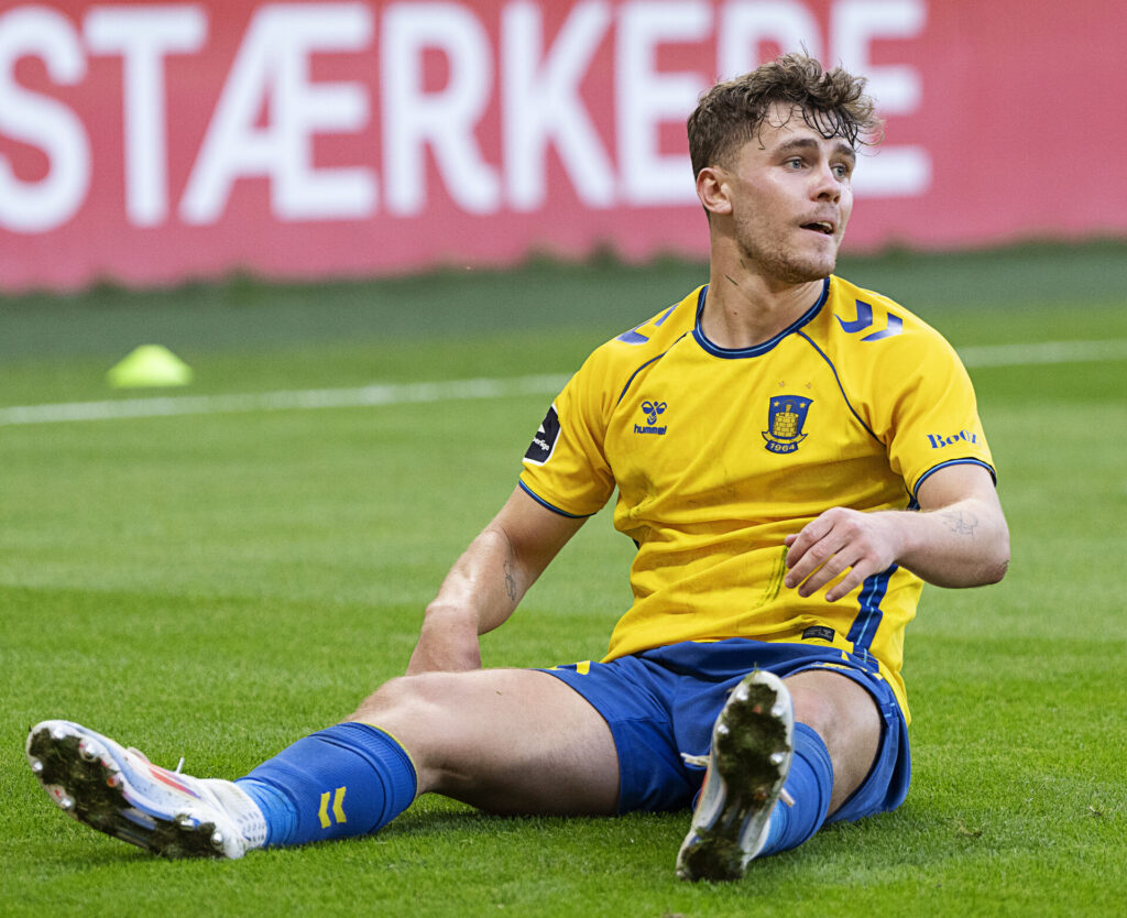 Brøndbys Mathias Kvistgaarden under superligakampen mellen Brøndby IF og Randers FC på Brøndby Stadion søndag den 25. august 2024