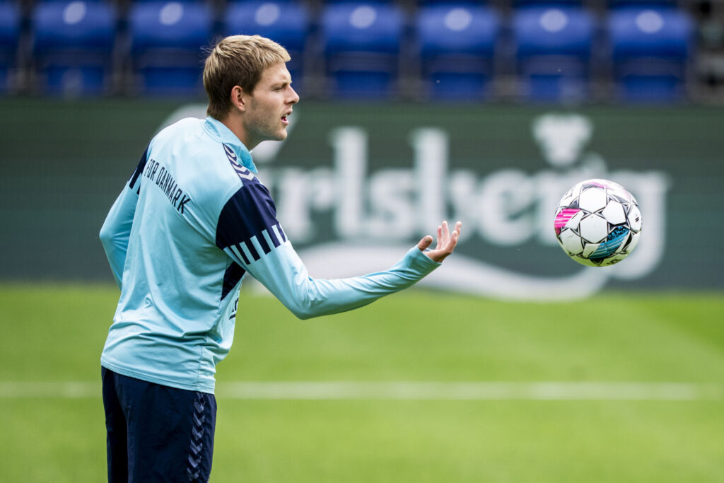 Nicolai Vallys under en træning med det danske A-landshold.