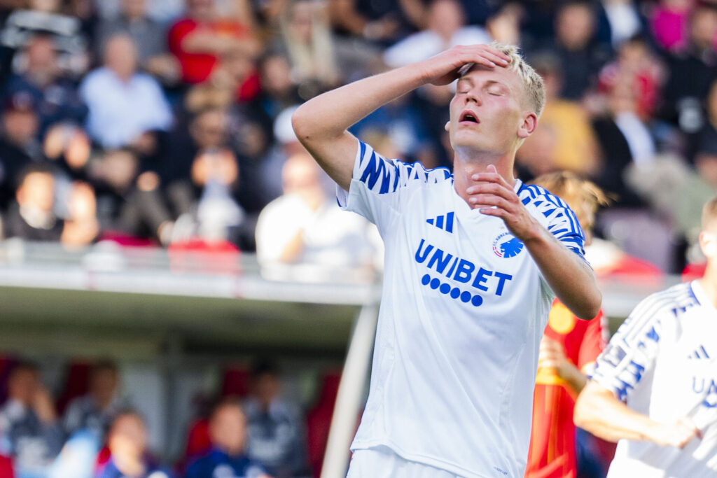 Orri Oskarsson ægrer sig under FCK's kamp mod FC Nordsjælland.