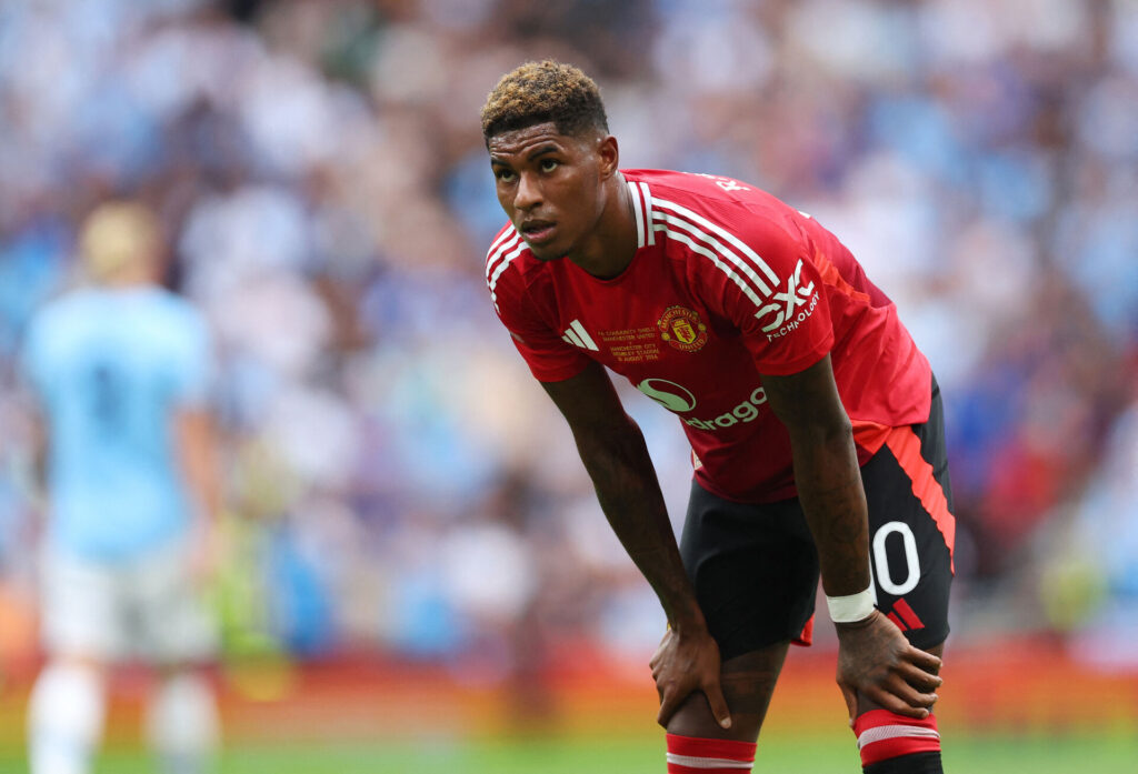 Marcus Rashford under kampen mellem Manchester United og Manchester City i Community Shield.