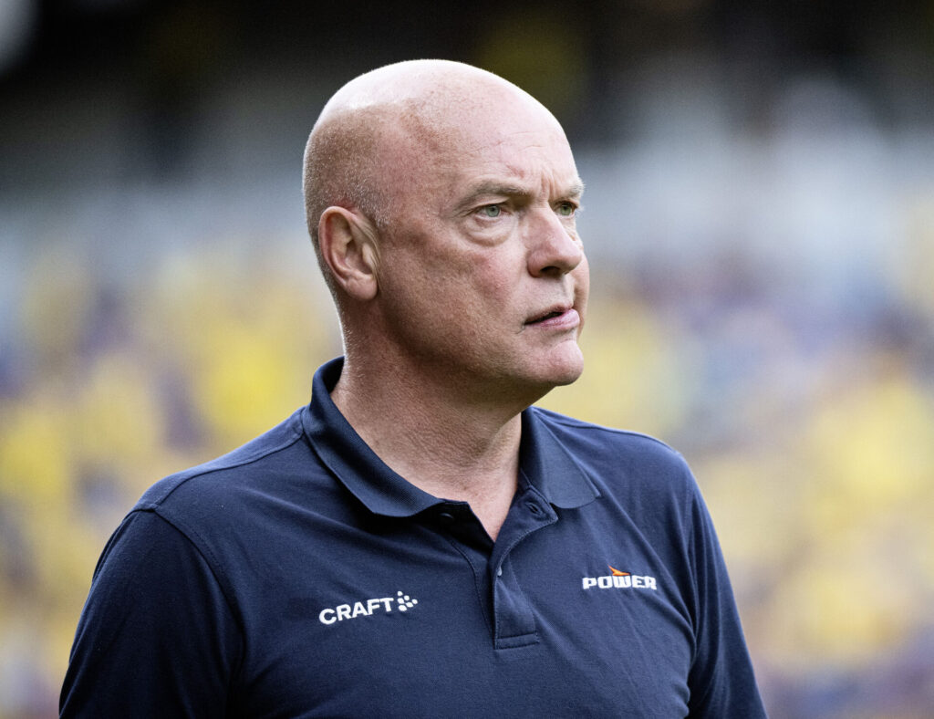 Agfs træner Uwe Rösler. Superligakampen mellem Brøndby IF og AGF på Brøndby Stadion søndag den 11. august 2024