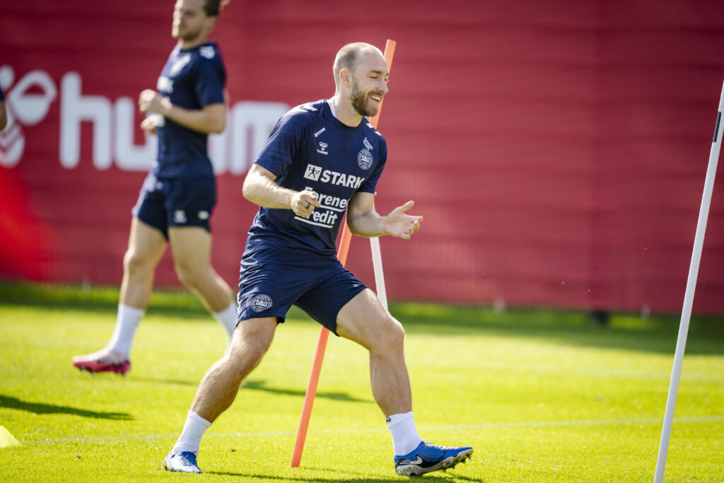 Christian Eriksen under en træning med det danske landshold.