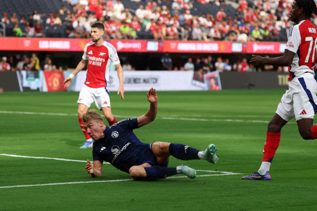 Rasmus Højlund i kamp for Manchester United.