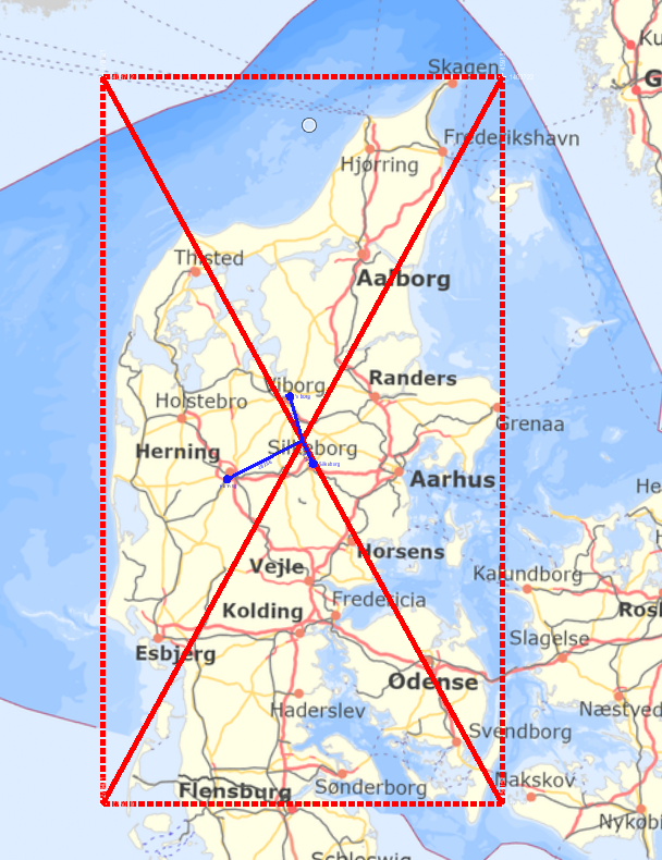 En kort over Jylland inddelt i en firkant