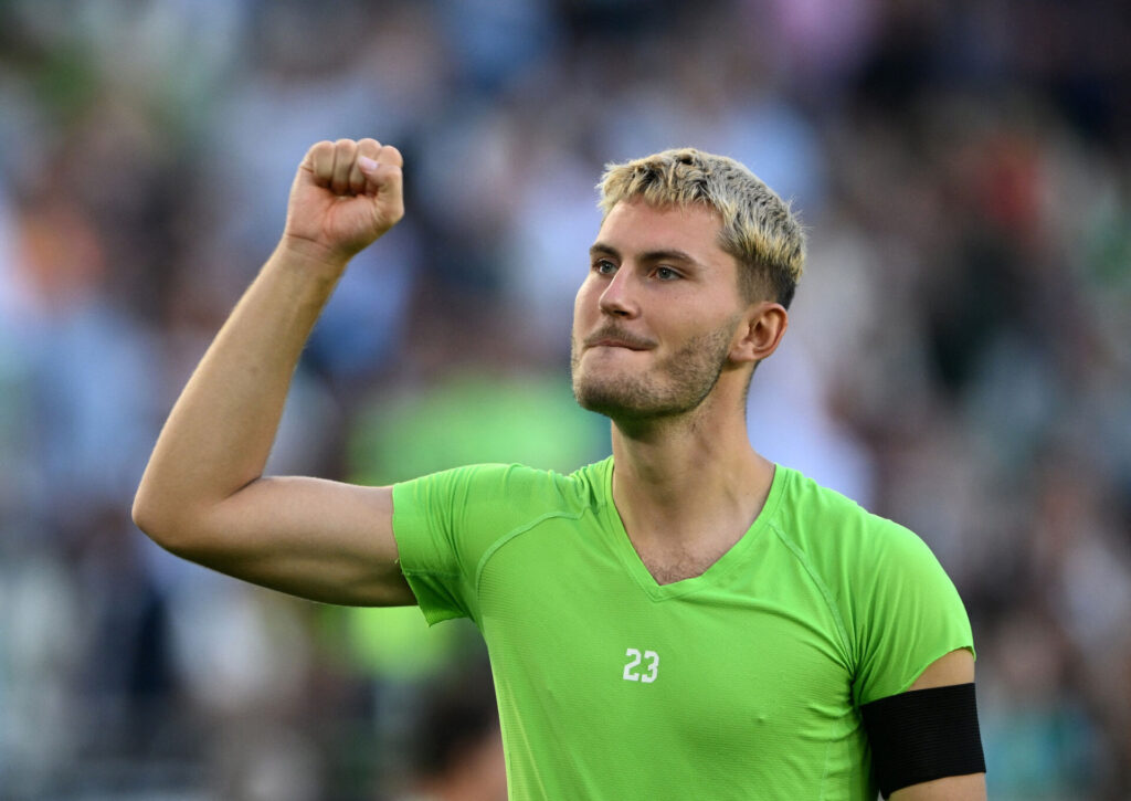 Jonas Wind jubler efter en scoring for Wolfsburg.