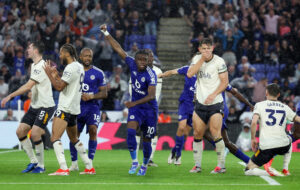 Stephy Mavididi fejrer sin scoring for Leicester City mod Everton i Premier League.