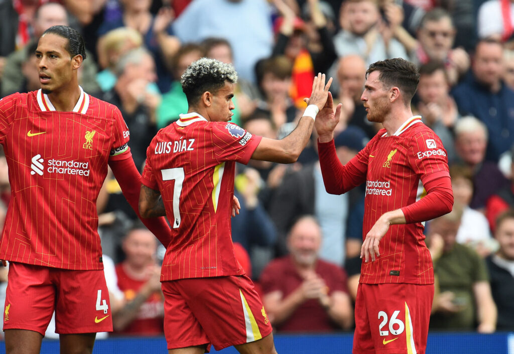 Luis Diaz fejrer sin scoring for Liverpool mod Bournemouth.