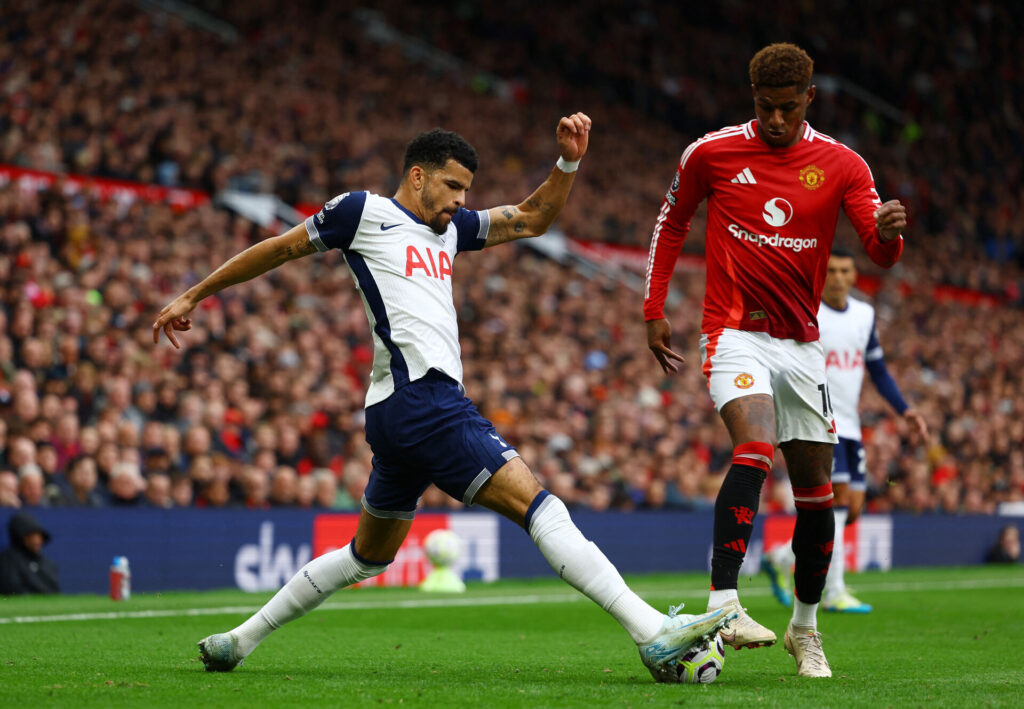 Domenic Solanke scorer for Tottenham mod Manchester United.