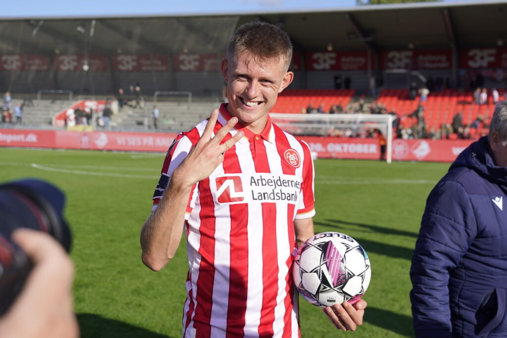 Mathias Jørgensen efter sit hattrick mod Sønderjyske.