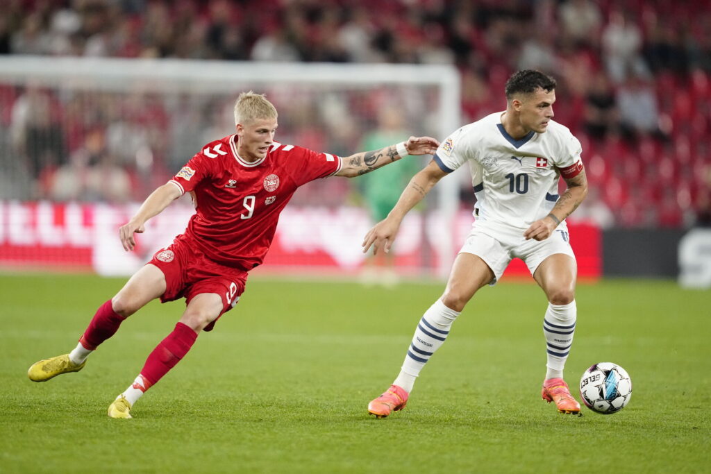 Albert Grønbæk i sin debutkamp for Danmark