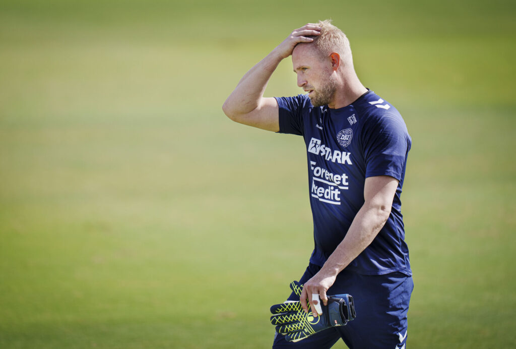 Kasper Schmeichel til træning for det danske landshold.