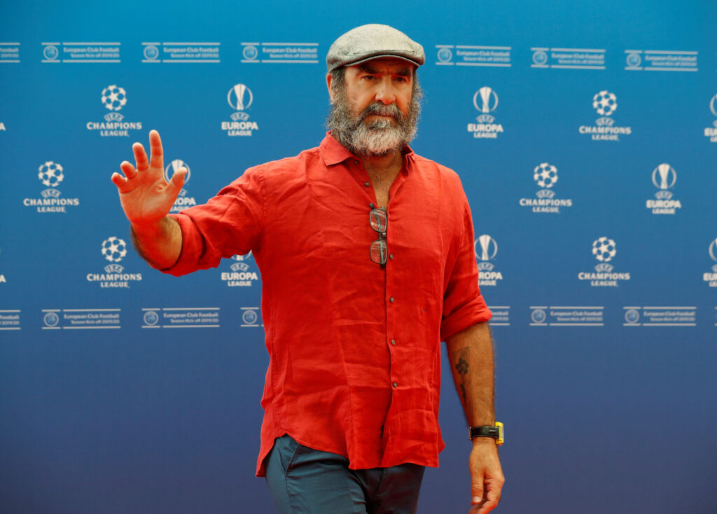 Eric Cantona til en Champions League-lodtrækning.