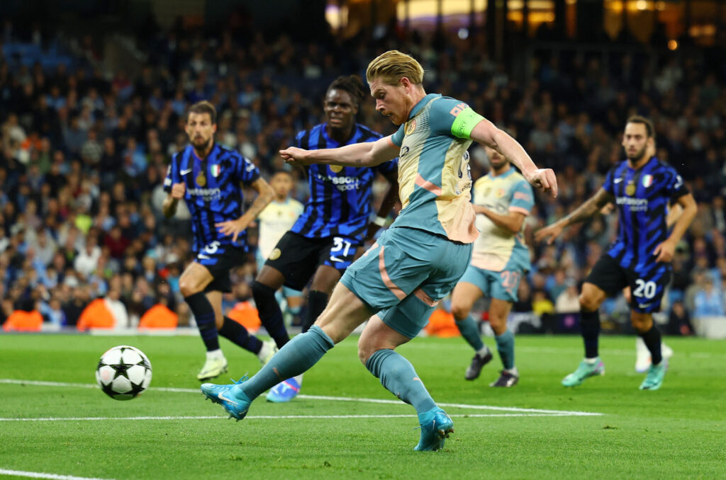 Kevin De Bruyne under kampen mellem Manchester City og Inter Milan i Champions League