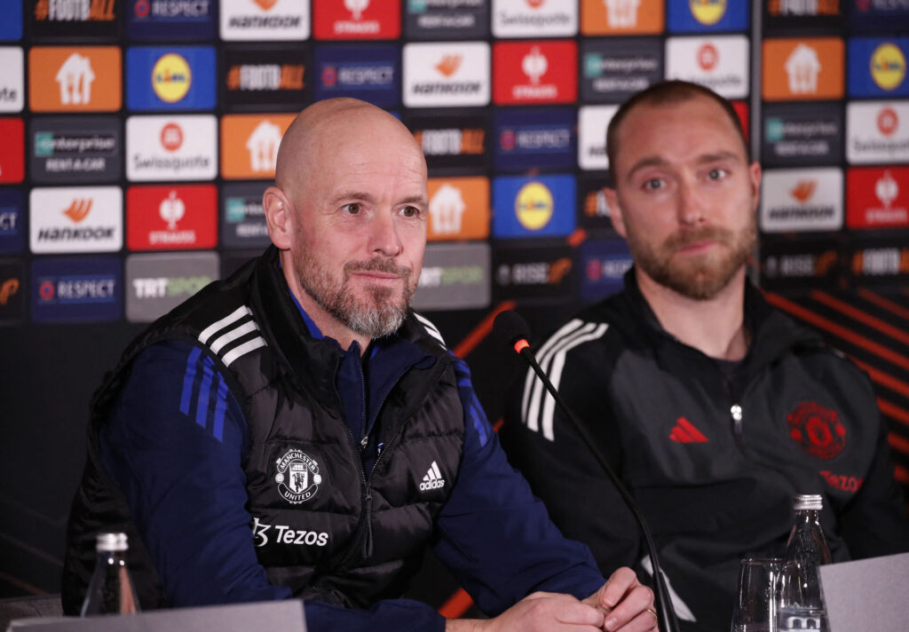 Erik ten Hag og Christian Eriksen til pressekonference