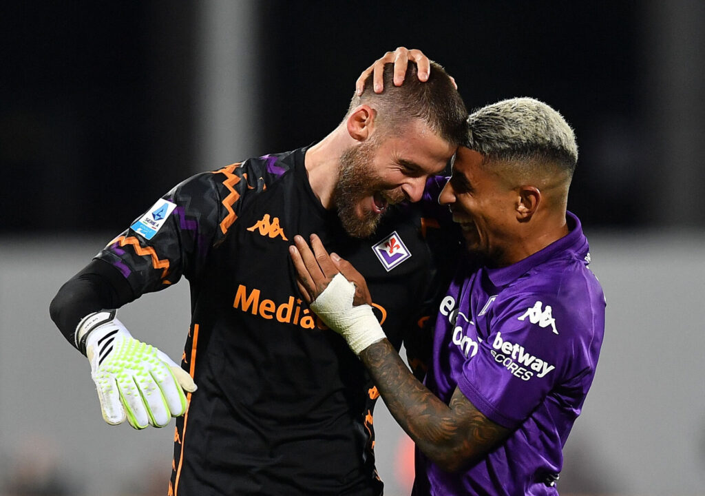 David De GEa og Dodo fejrer en sejr for Fiorentina.