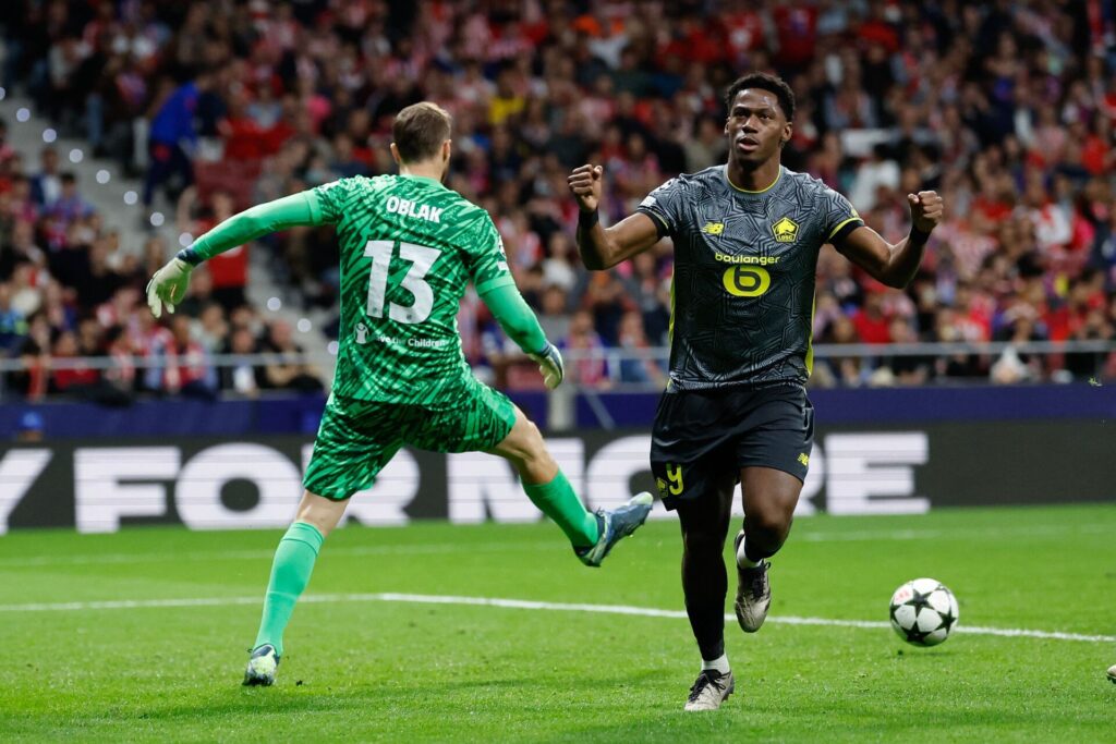 Jonathan David fejrer scoring for LOSC Lille mod Atlético Madrid i Champions League