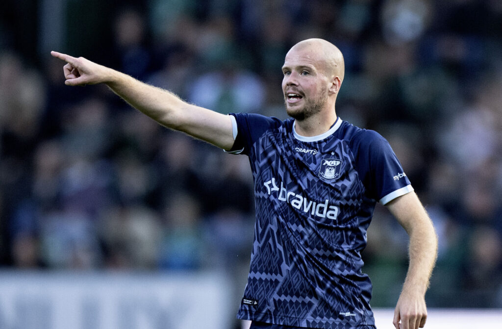 AGF's Nicolai Poulsen i superligakampen mellem Viborg FF og AGF på Energi Viborg Arena, søndag den 6. oktober 2024.