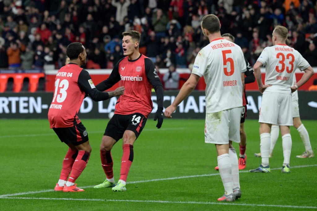 Patrik Schick jubler efter en scoring for Bayer Leverkusen.