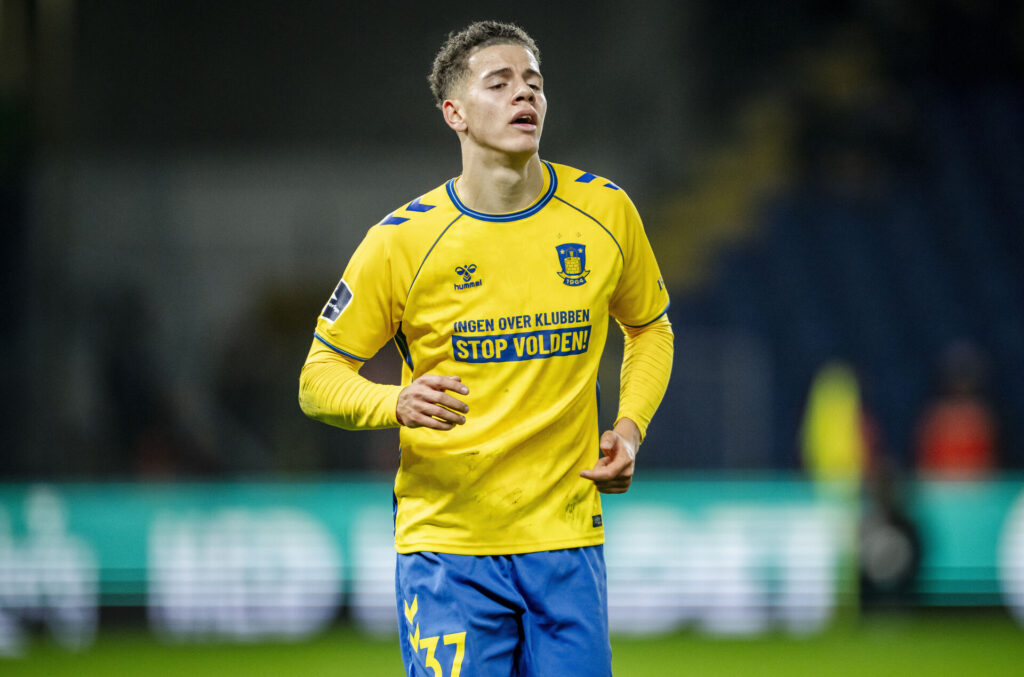 Brøndby IFs Clement Bischoff under 3F Superliga-kampen mellem Brøndby IF og FC Nordsjælland på Brøndby Stadion, søndag den 10. november 2024